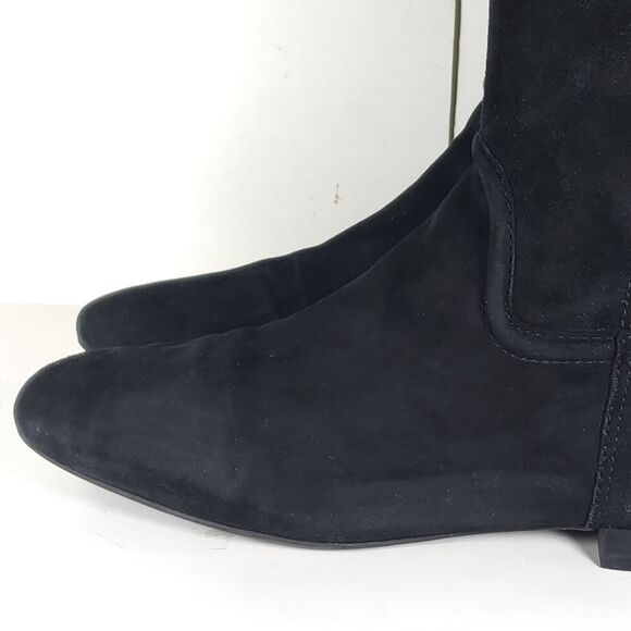 TORY BURCH Women's Selma US8,5M Black Suede Logo Zip Knee High Riding Boots - Picture 15 of 16